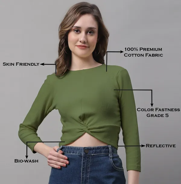 Olive_Cotton_Rib_Round_Neck_Knot_Top_For_Women