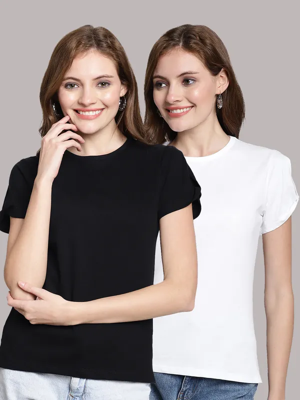 Pack_of_2_Black_&_White_Cotton_Round_Neck_T-Shirt_For_Women