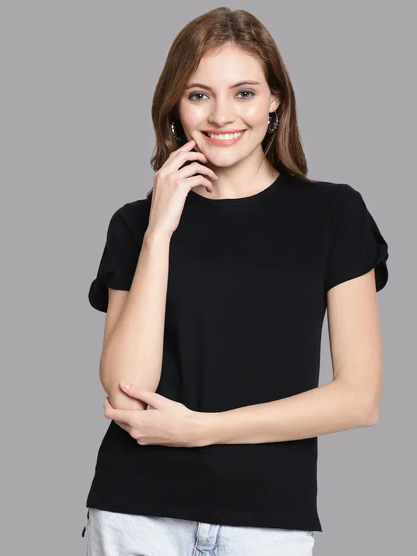 Pack_of_2_Black_&_Purple_Cotton_Round_Neck_T-Shirt_For_Women
