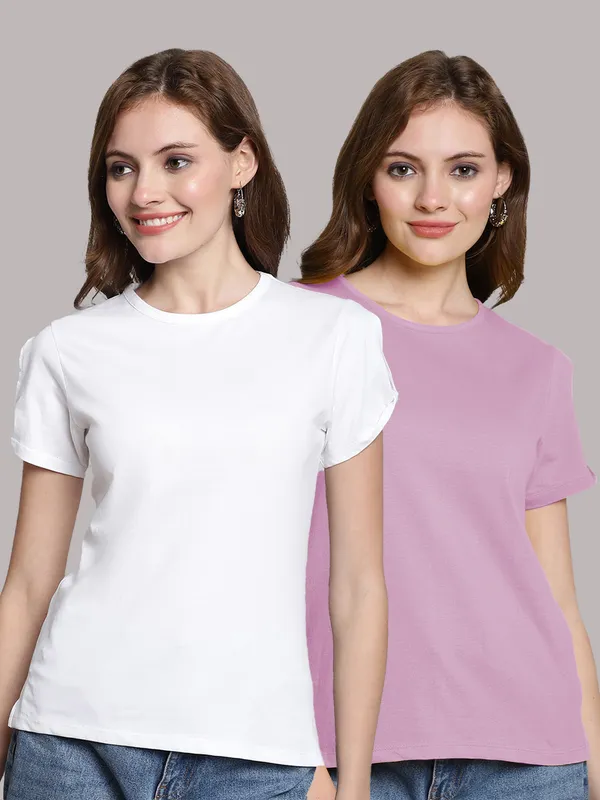 Pack_of_2_White_&_Purple_Cotton_Round_Neck_T-Shirt_For_Women