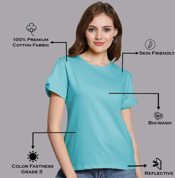 Pack_of_2_Red_&_Turquoise_Blue_Cotton_Round_Neck_T-Shirt_For_Women