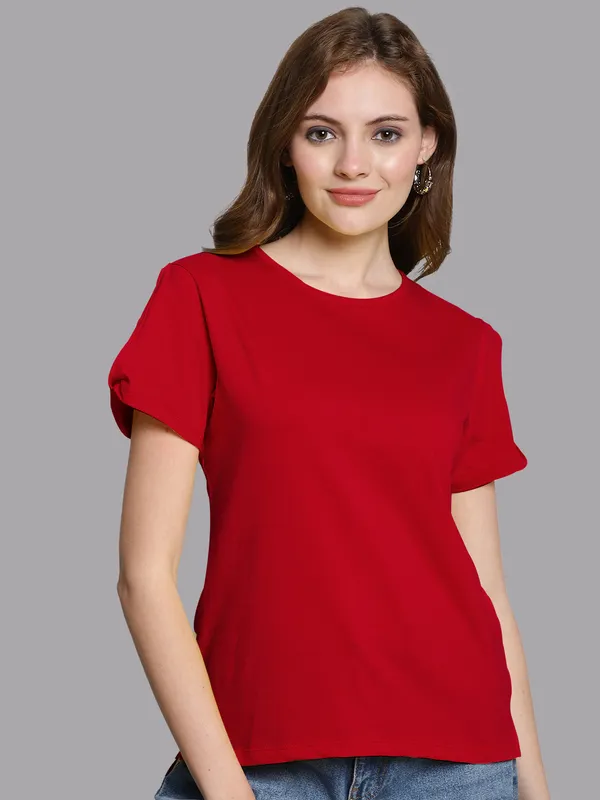 Pack_of_2_Red_&_Grey_Cotton_Round_Neck_T-Shirt_For_Women