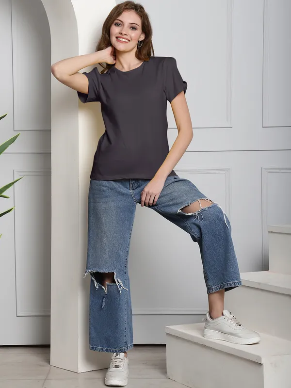 Pack_of_2_Red_&_Grey_Cotton_Round_Neck_T-Shirt_For_Women