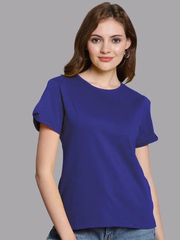 Pack_of_2_Grey_&_Blue_Cotton_Round_Neck_T-Shirt_For_Women