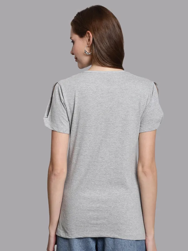 Pack_of_2_Grey_&_Turquoise_Blue_Cotton_Round_Neck_T-Shirt_For_Women