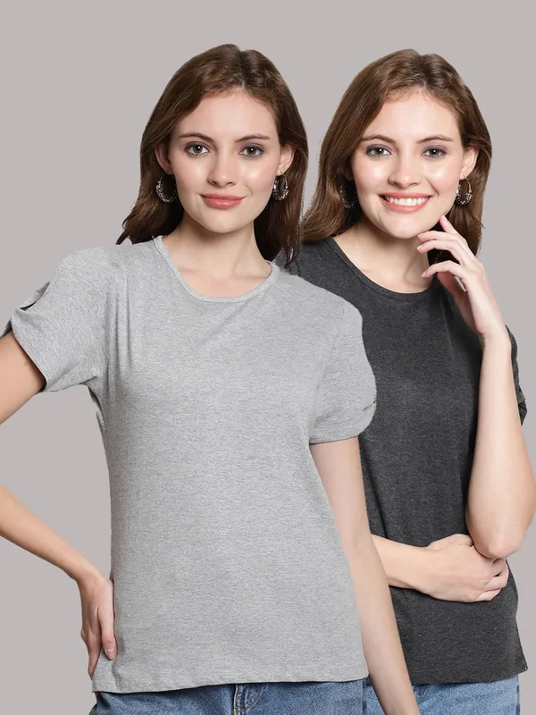 Pack_of_2_Grey_&_Grey_Cotton_Round_Neck_T-Shirt_For_Women