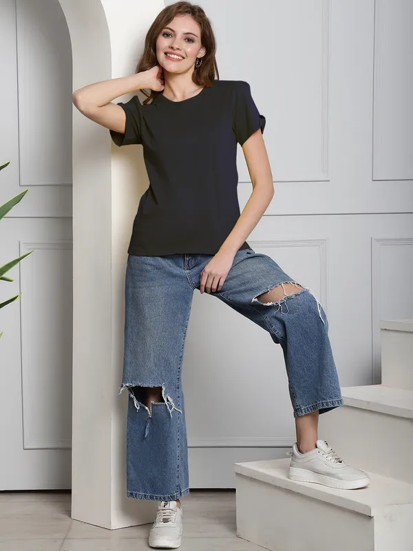 Pack_of_2_Blue_&_Navy_Blue_Cotton_Round_Neck_T-Shirt_For_Women