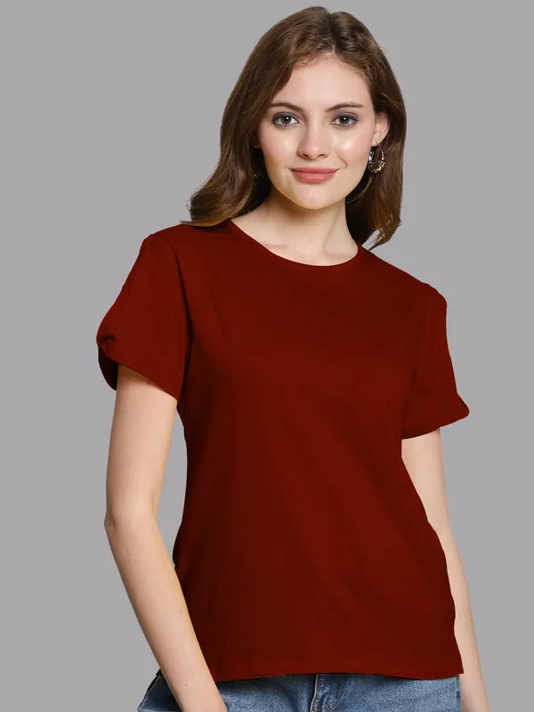 Pack_of_2_Yellow_&_Maroon_Cotton_Round_Neck_T-Shirt_For_Women