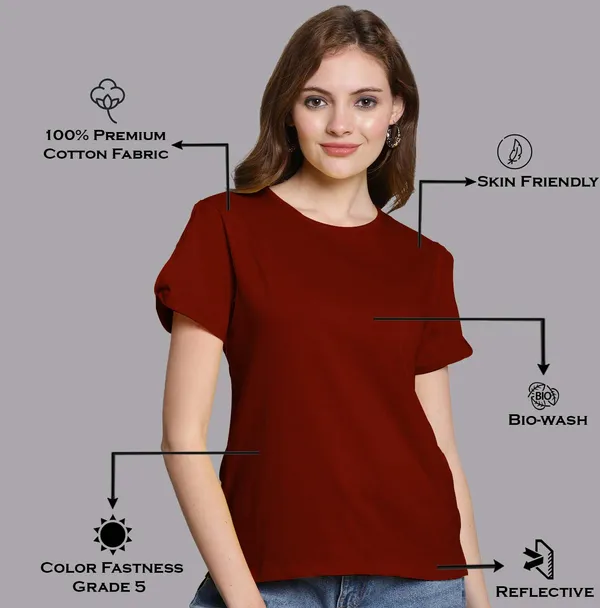 Pack_of_2_Yellow_&_Maroon_Cotton_Round_Neck_T-Shirt_For_Women