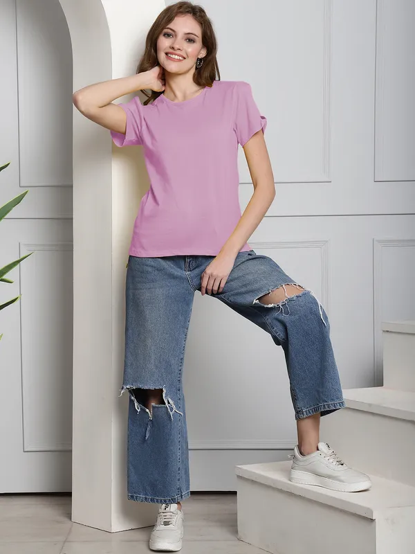 Pack_of_2_Yellow_&_Purple_Cotton_Round_Neck_T-Shirt_For_Women