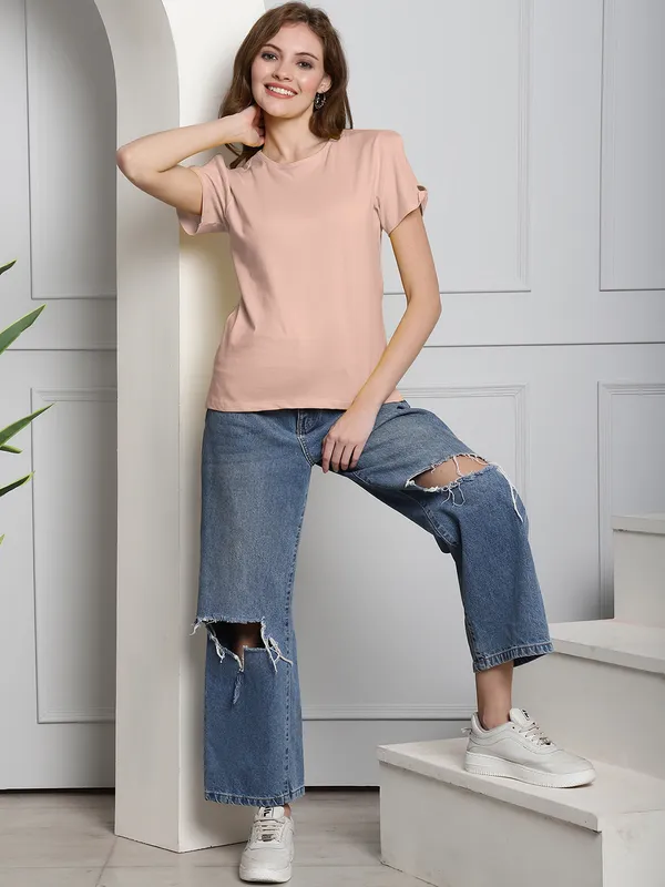 Pack_of_2_Yellow_&_Coral_Cotton_Round_Neck_T-Shirt_For_Women