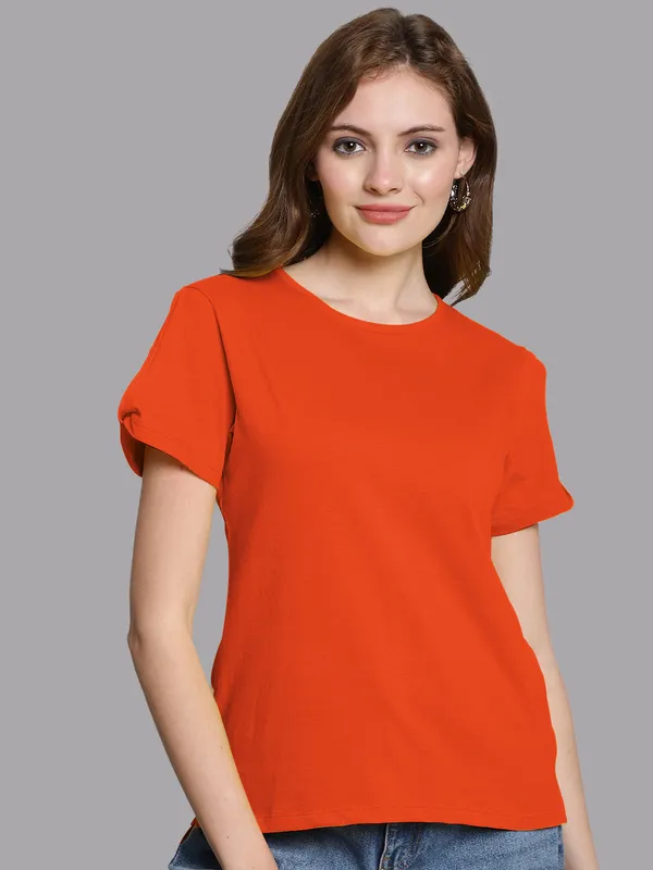 Pack_of_2_Orange_&_Purple_Cotton_Round_Neck_T-Shirt_For_Women