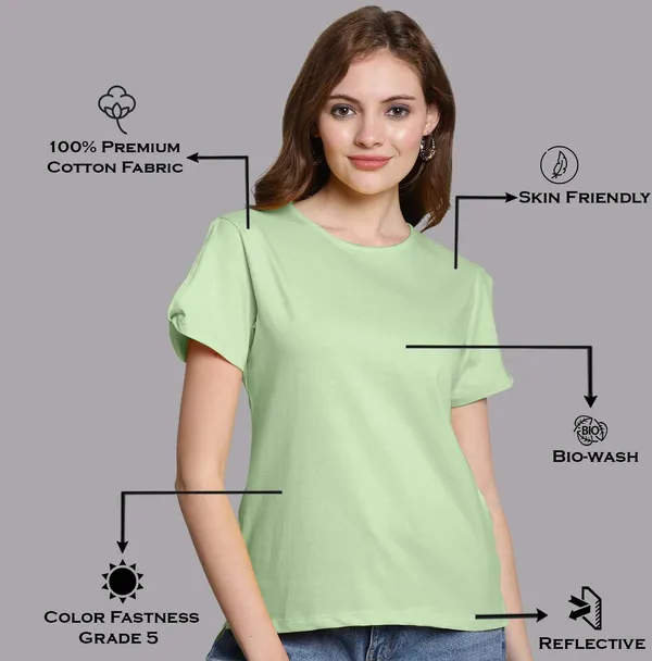Pack_of_2_Orange_&_Sea_Green_Cotton_Round_Neck_T-Shirt_For_Women