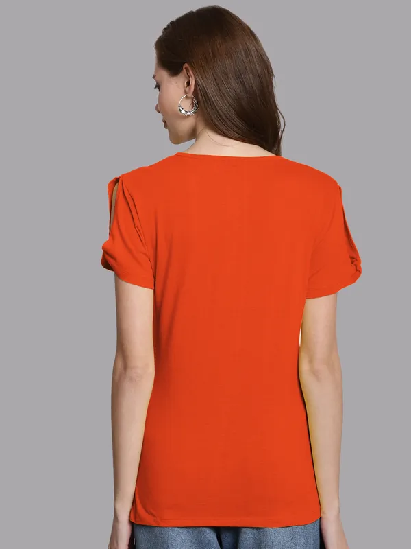 Pack_of_2_Orange_&_Olive_Green_Cotton_Round_Neck_T-Shirt_For_Women