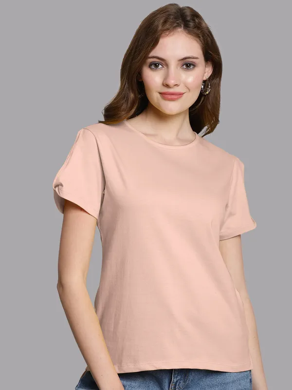 Pack_of_2_Purple_&_Coral_Cotton_Round_Neck_T-Shirt_For_Women