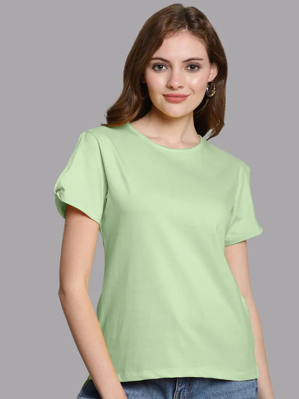 Pack_of_2_Turquoise_Blue_&_Sea_Green_Cotton_Round_Neck_T-Shirt_For_Women