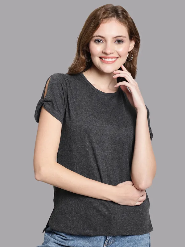 Pack_of_2_Grey_&_Olive_Green_Cotton_Round_Neck_T-Shirt_For_Women
