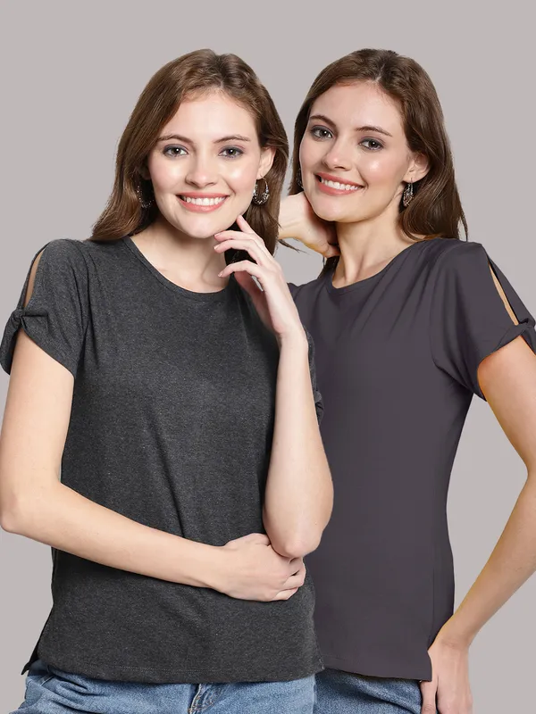 Pack_of_2_Grey_&_Grey_Cotton_Round_Neck_T-Shirt_For_Women