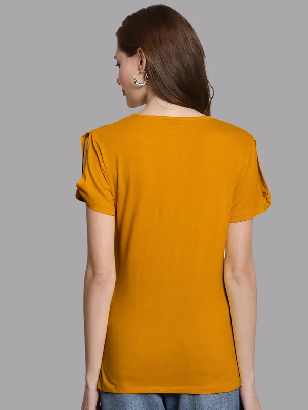 Pack_of_2_Mustard_&_Coral_Cotton_Round_Neck_T-Shirt_For_Women