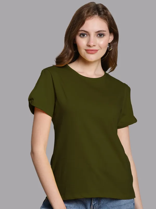 Pack_of_2_Coral_&_Olive_Green_Cotton_Round_Neck_T-Shirt_For_Women