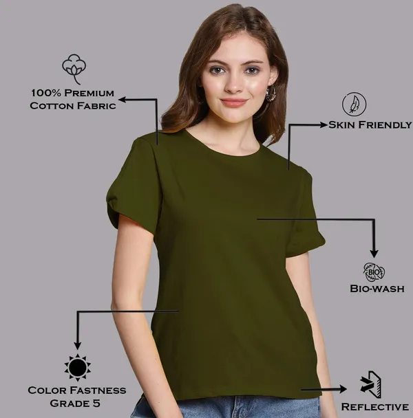 Pack_of_2_Coral_&_Olive_Green_Cotton_Round_Neck_T-Shirt_For_Women