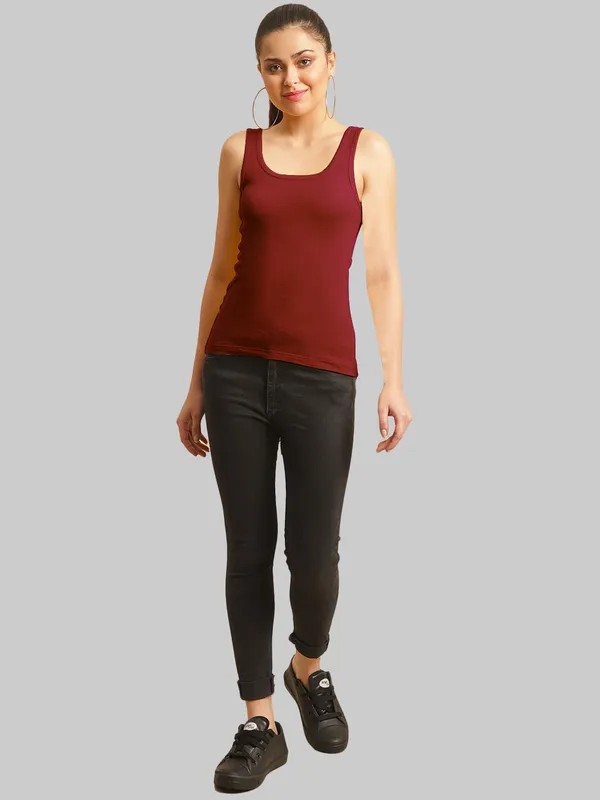 Maroon_Cotton_Rib_Tank_Top_For_Women
