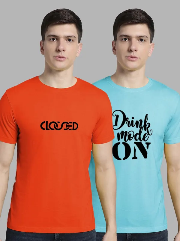 Pack_of_2_Orange_&_Turquoise_Blue_Cotton_Rib_Trimmed_Neckline_Printed_T-Shirt_For_Men