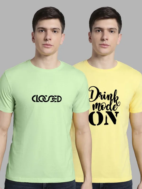 Pack_of_2_Sea_Green_&_Yellow_Cotton_Rib_Trimmed_Neckline_Printed_T-Shirt_For_Men