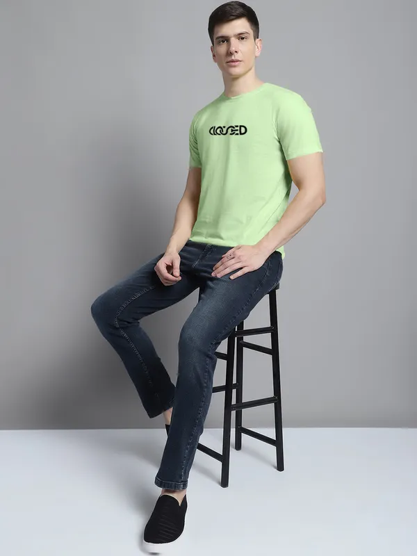Pack_of_2_Sea_Green_&_Yellow_Cotton_Rib_Trimmed_Neckline_Printed_T-Shirt_For_Men