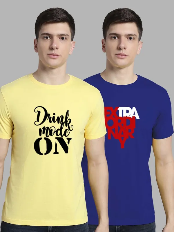 Pack_of_2_Yellow_&_Blue_Cotton_Rib_Trimmed_Neckline_Printed_T-Shirt_For_Men
