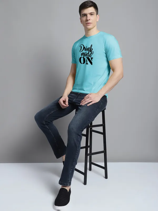 Turquoise_Blue_Cotton_Drink_Mode_On_Print_Round_Neck_T-Shirt_For_Men