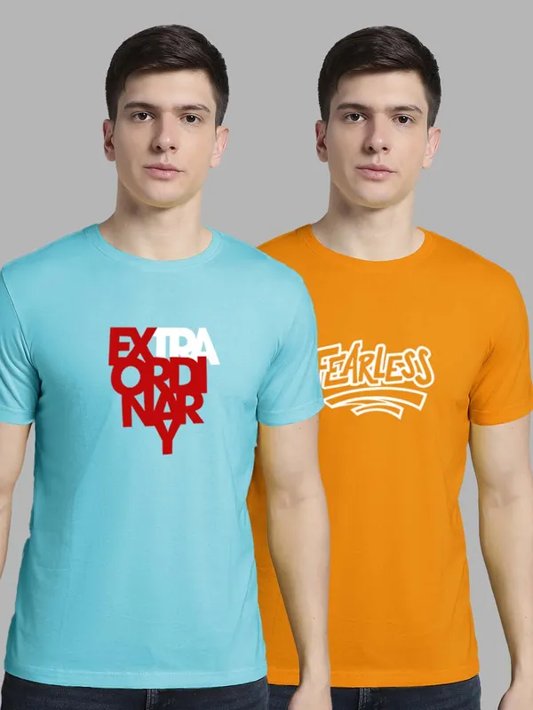 Pack_of_2_Turquoise_Blue_&_Mustard_Cotton_Rib_Trimmed_Neckline_Printed_T-Shirt_For_Men