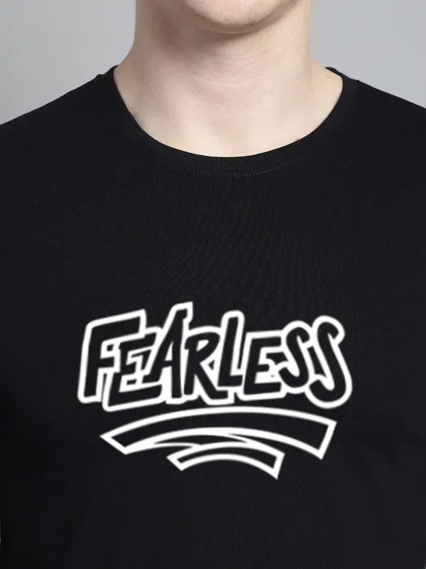 Black_Cotton_Fearless_Print_Round_Neck_T-Shirt_For_Men