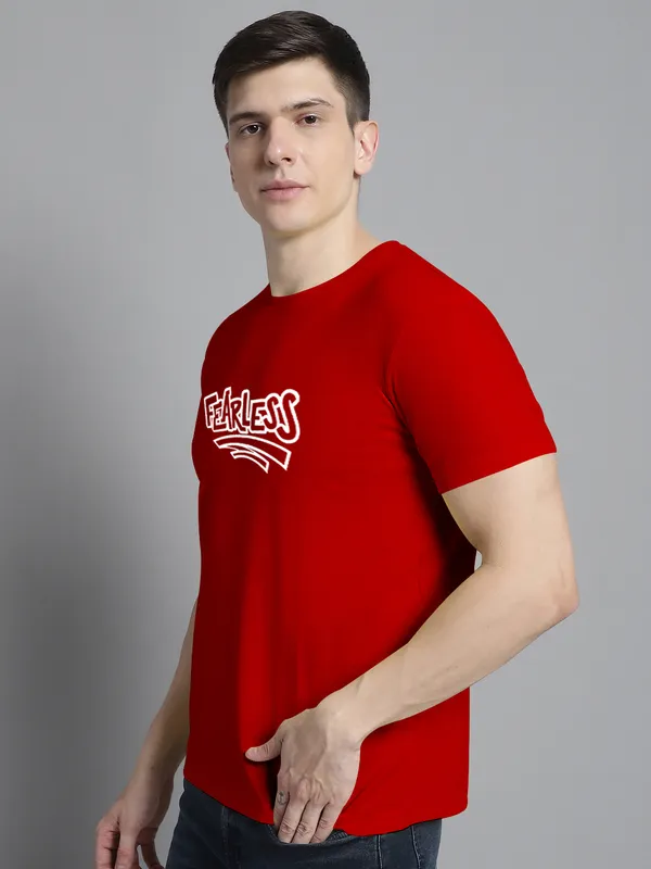 Red_Cotton_Fearless_Print_Round_Neck_T-Shirt_For_Men