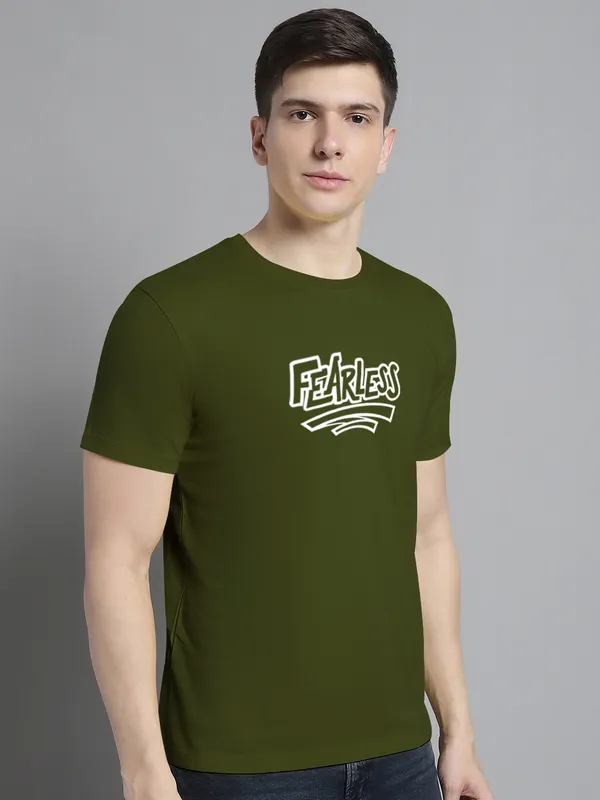 Olive_Green_Cotton_Fearless_Print_Round_Neck_T-Shirt_For_Men
