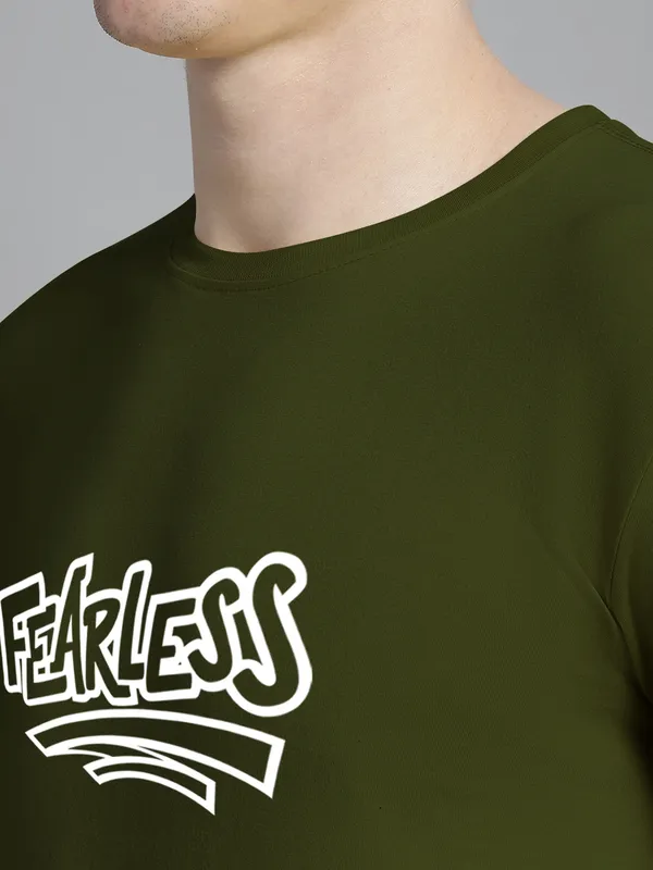 Olive_Green_Cotton_Fearless_Print_Round_Neck_T-Shirt_For_Men