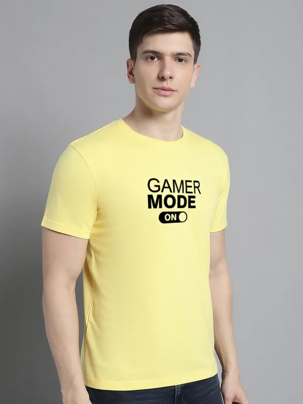 Yellow_Cotton_Gamer_Mode_On_Print_Round_Neck_T-Shirt_For_Men