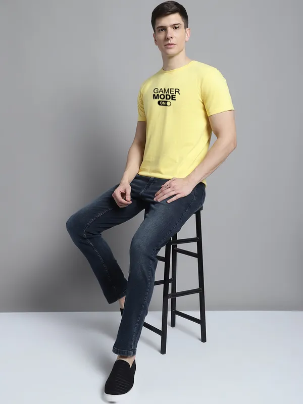 Yellow_Cotton_Gamer_Mode_On_Print_Round_Neck_T-Shirt_For_Men