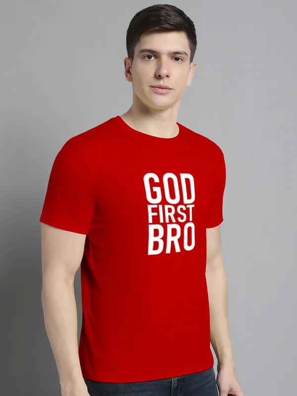 Red_Cotton_God_First_Bro_Print_Round_Neck_T-Shirt_For_Men