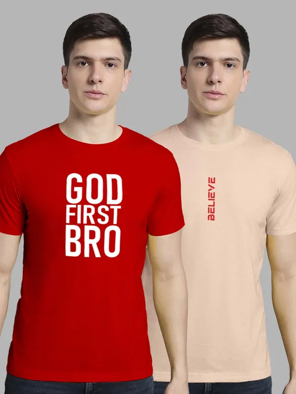 Pack_of_2_Red_&_Coral_Cotton_Rib_Trimmed_Neckline_Printed_T-Shirt_For_Men