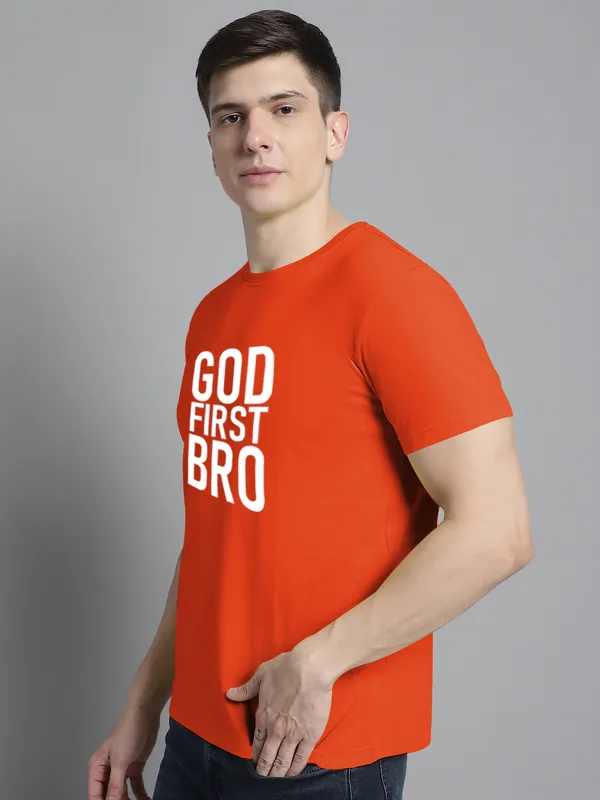 Orange_Cotton_God_First_Bro_Print_Round_Neck_T-Shirt_For_Men