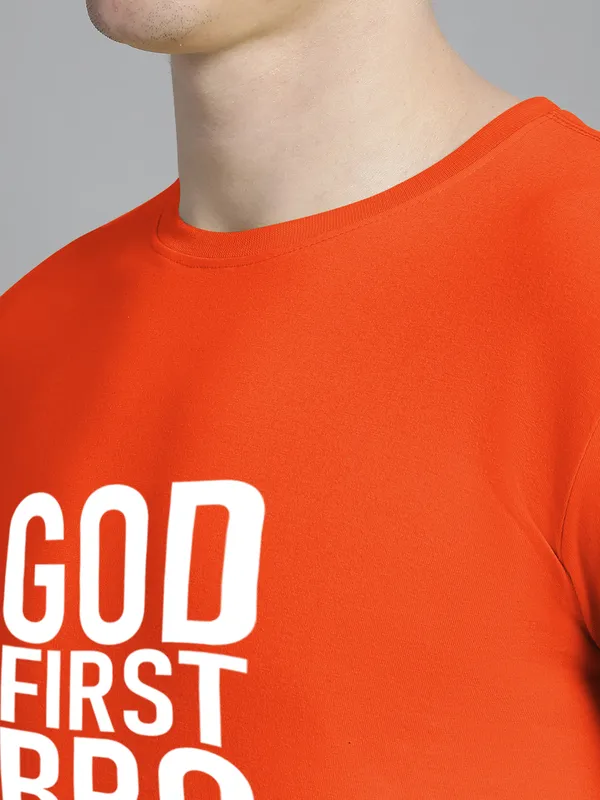 Orange_Cotton_God_First_Bro_Print_Round_Neck_T-Shirt_For_Men