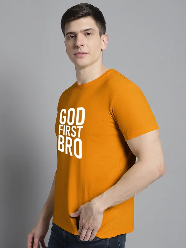 Mustard_Cotton_God_First_Bro_Print_Round_Neck_T-Shirt_For_Men
