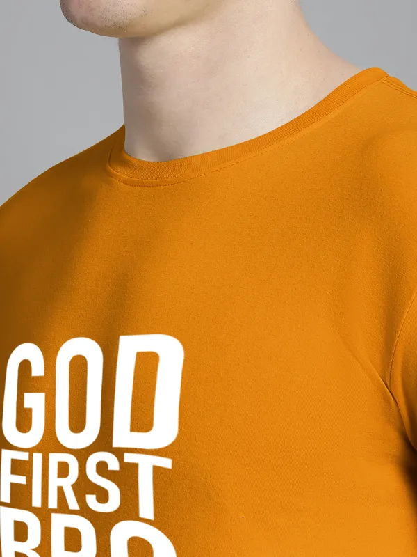 Mustard_Cotton_God_First_Bro_Print_Round_Neck_T-Shirt_For_Men