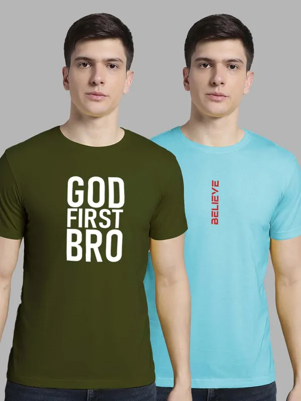 Pack_of_2_Olive_Green_&_Turquoise_Blue_Cotton_Rib_Trimmed_Neckline_Printed_T-Shirt_For_Men