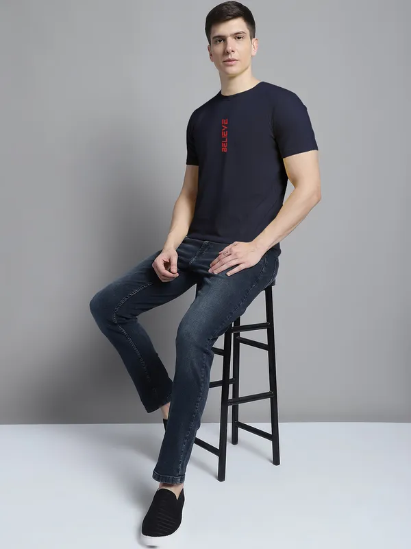 Pack_of_2_Navy_Blue_&_Mustard_Cotton_Rib_Trimmed_Neckline_Printed_T-Shirt_For_Men