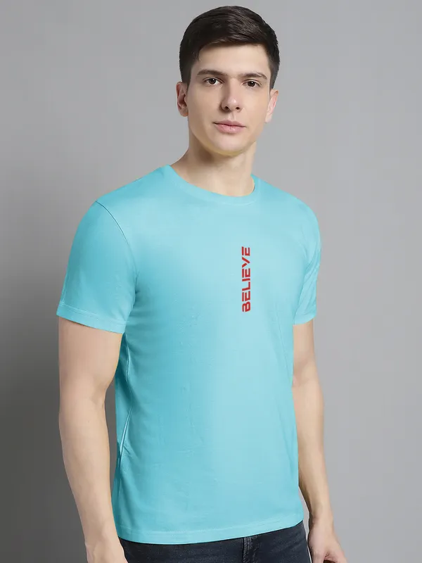 Turquoise_Blue_Cotton_Believe_Print_Round_Neck_T-Shirt_For_Men