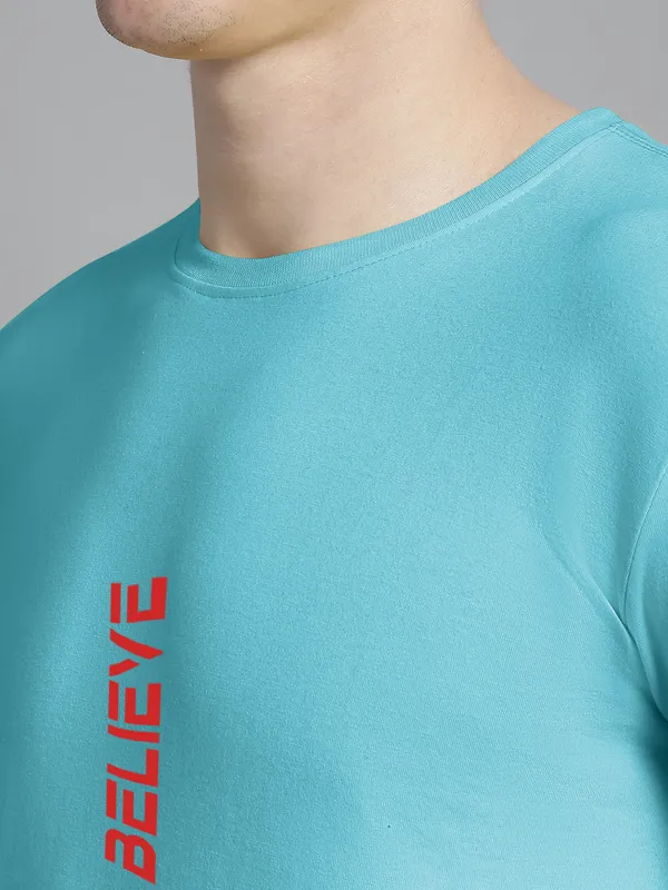 Turquoise_Blue_Cotton_Believe_Print_Round_Neck_T-Shirt_For_Men