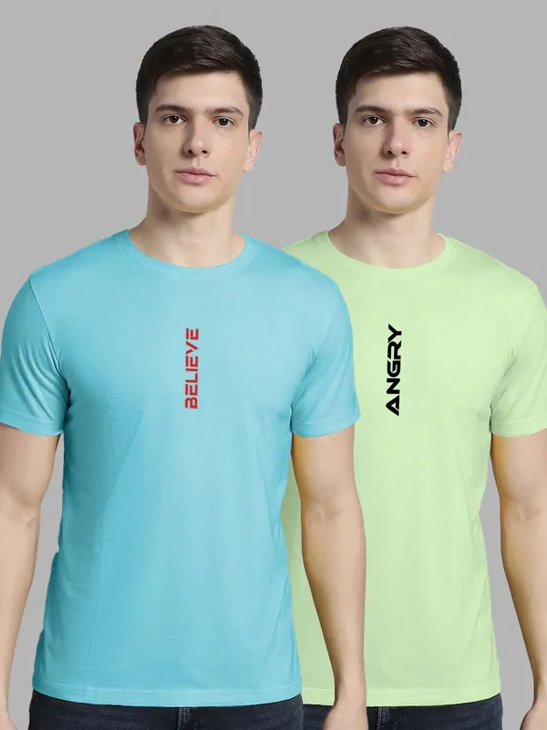 Pack_of_2_Turquoise_Blue_&_Sea_Green_Cotton_Rib_Trimmed_Neckline_Printed_T-Shirt_For_Men