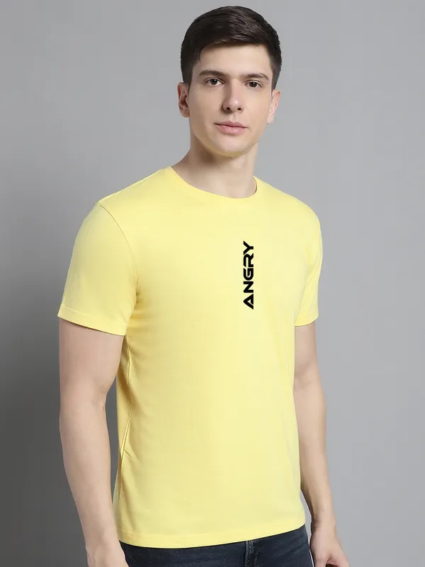 Yellow_Cotton_Angry_Print_Round_Neck_T-Shirt_For_Men